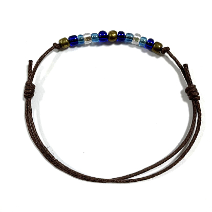 Waxed Cotton Cord Bracelets, with Glass Seed Beads