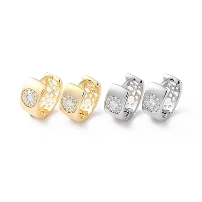 Brass Micro Pave Cubic Zirconia Hoop Earrings, Flat Round
