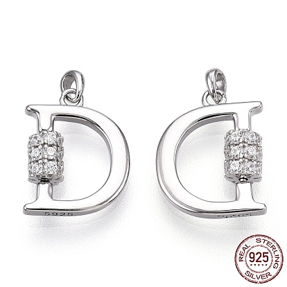 925 Sterling Silver Micro Pave Cubic Zirconia Charms, Initial Letter D, Nickel Free