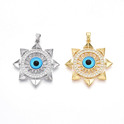 Латунные микро проложить кубического циркония подвески, без кадмия и без свинца, со стеклом, солнце и дурной глаз