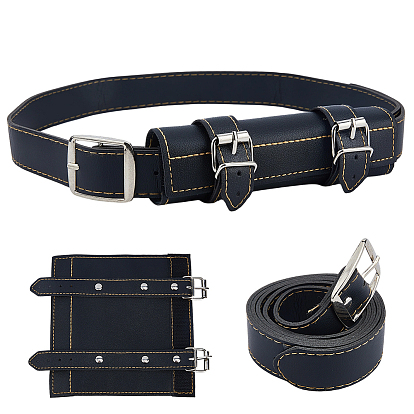 Medieval PU Leather Sword Holder Belts, with Alloy Clasps, Platinum