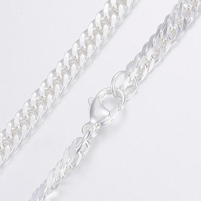 304 Stainless Steel Curb Chain Necklace, with Lobster Claw Clasps, Faceted