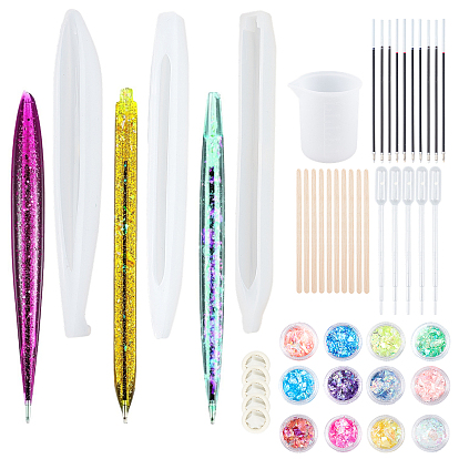 Recharges de stylo à bille, moules en silicone pour stylos, bâtons d'artisanat en bois de bouleau, doigtiers en latex, pipettes de transfert en plastique, tasse à mesurer colle silicone, sequins de paillettes