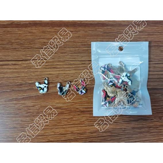 30Pcs 3 Colors Zinc Alloy Enamel Pendants, Light Gold, Bulldog