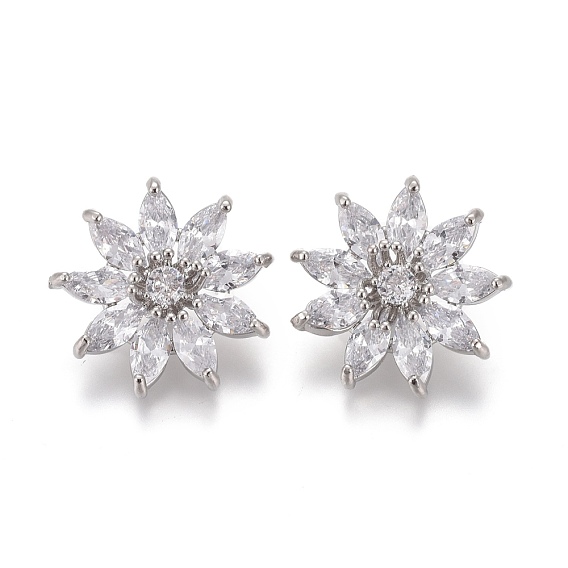 Пуговицы на хвостовике из латуни с микропейвом и прозрачным кубическим цирконием, цветок