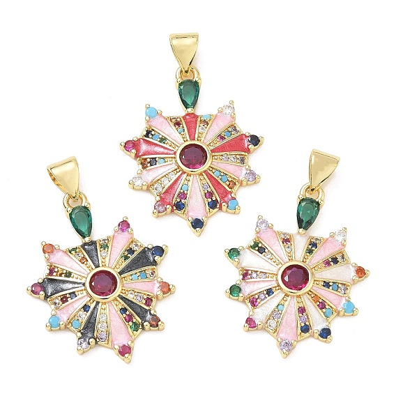 Brass Micro Pave Colorful Cubic Zirconia Pendants, with Enamel, Heart Charms, Lead Free & Cadmium Free, Long-Lasting Plated, Rack Plating, Real 18K Gold Plated