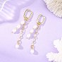 Brass & Natural Pearl Beads Hoop Dangle Earrings, Oval