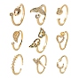 9 шт 9 стиль латунные кольца манжеты из прозрачного кубического циркония с микропаве, открытые кольца, долговечный, звезда с луной, молнией, сердцем, рыбой, рыбьим хвостом, листом и крылом