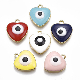 Colgantes de la aleación, con esmalte, corazón con mal de ojo