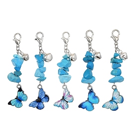 Butterfly Alloy Enamel Pendant Decorations, Synthetic Turquoise Chips and Alloy Lobster Claw Clasps Charms