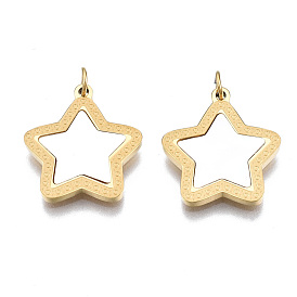 316 Surgical Stainless Steel Pendants, with Shell and Jump Rings, Star