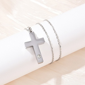 304 ожерелья с подвеской в виде креста из нержавеющей стали с прозрачными кубическими цирконами и урной для праха домашних животных