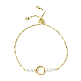 Round Shell Pearl & Brass Ring Box Chain Slider Bracelets for Women