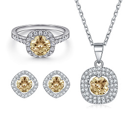 Stylish S925 Silver Jewelry Set with High-Quality Yellow Crystal for Women