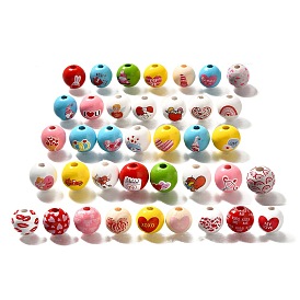 Бусины из дерева с принтом в виде элемента ко дню святого валентина, круглые