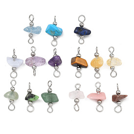 15 шт. 5 цвета: натуральные и синтетические смешанные драгоценные камни, звенья, соединительные подвески, с 304 петлями из нержавеющей стали, разноцветные, смешанные окрашенные и неокрашенные