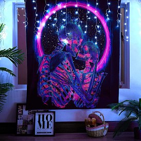 Black Light Skull Wall Tapestry, Glow in the Dark Skeleton Trippy Tapestry, for Psychedelic Neon Party Wall, Bedroom, Living Room