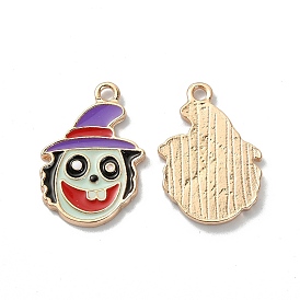 Halloween Light Gold Tone Alloy Enamel Pendants, Witch with Hat Charm
