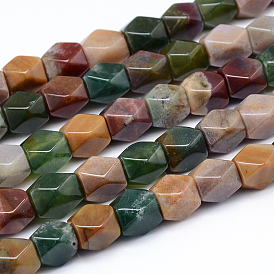 Natural Indian Agate Rhombus Bead Strands, 11x9x8mm, Hole: 1mm, about 35pcs/strands, 15.7 inch