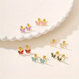 Серьги-гвоздики с эмалью из нержавеющей стали в форме бабочки, золотые