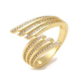 Brass Micro Pave Cubic Zirconia Open Cuff Rings, for Women, Lead Free & Cadmium Free