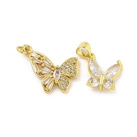 Rack Plating Brass Pave Cubic Zirconia Charms, Cadmium Free & Lead Free, Long-Lasting Plated, Butterfly