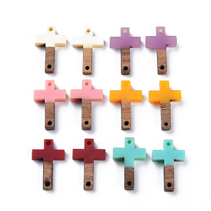 Opaque Resin & Walnut Wood Links Connectors, Two Tone, Cross