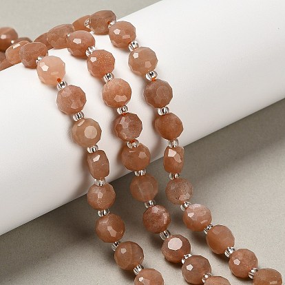 Natural Sunstone Beads Strands, Flat Round, Faceted, with Seed Beads
