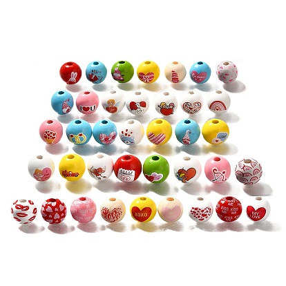 Бусины из дерева с принтом в виде элемента ко дню святого валентина, круглые