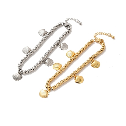 304 браслет из ракушек из нержавеющей стали с круглыми бусинами из нержавеющей стали для женщин