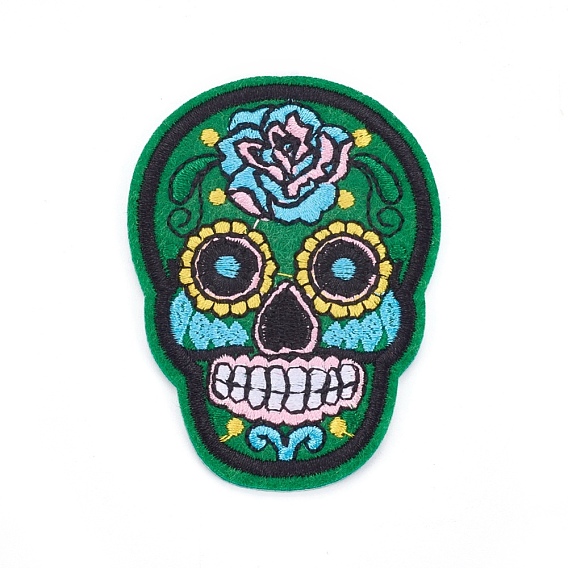 Computerized Embroidery Cloth Iron On Patches, Costume Accessories, Appliques, Sugar Skull, For Mexico Holiday Day of the Dead