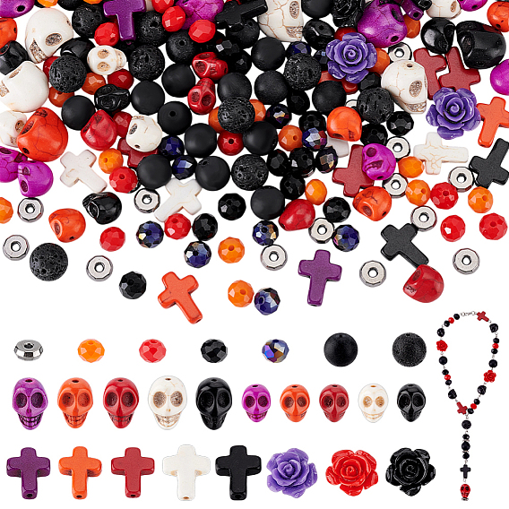 Наборы для самостоятельного изготовления бусин на тему Хэллоуина, включая синтетическую бирюзу, кораллы, черные камни и натуральные бусины из лавы, Сплавочные бусины