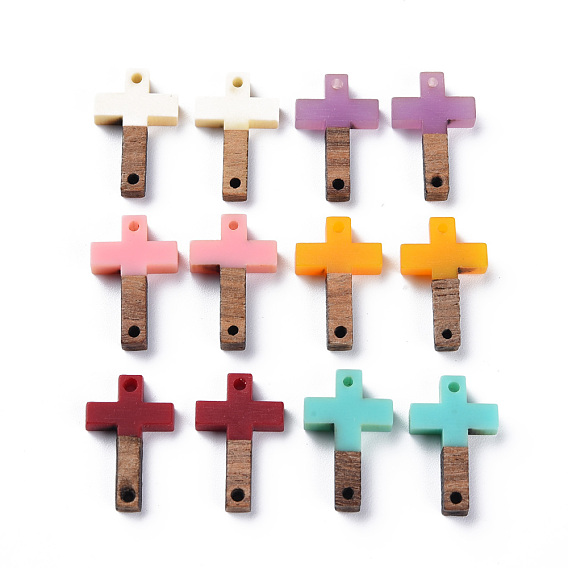 Opaque Resin & Walnut Wood Links Connectors, Two Tone, Cross