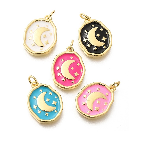 Подвески из латуни с эмалью в стойку, с целью перехода в кольце, долговечный, без свинца и без кадмия, овал с подвесками в виде луны и звезд, реальный 18 k позолоченный
