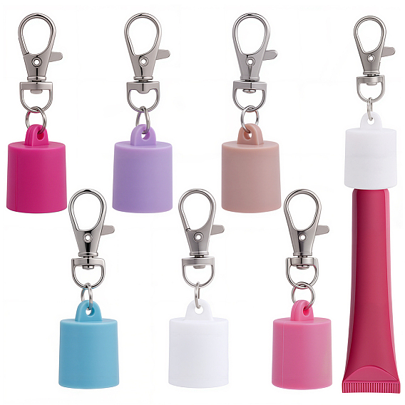 6шт. 6 цвета силиконовые колпачки для губной помады, подвески, украшения, с поворотными застежками сплава