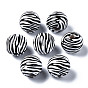 Painted Natural Wood European Beads, Large Hole Beads, Printed, Round with Zebra-Stripe