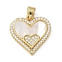 Brass Micro Pave Cubic Zirconia Pendants, Cadmium Free & Lead Free, with Shell, Heart