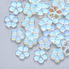 Perlas de vidrio transparentes, color de ab chapado, flor