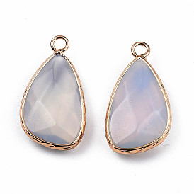 Подвески из натурального / синтетического камня, с легкой позолоченной латунной фурнитурой, граненые, очарование слезы