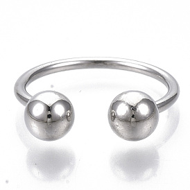Alloy Cuff Rings, Open Rings, with Round Immovable Beads