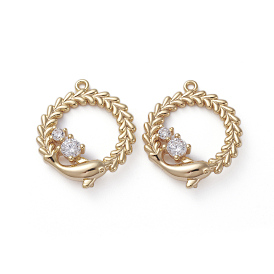 Латунные микро проложить кубического циркония подвески, реальный 18 k позолоченный, кольцо с дельфином