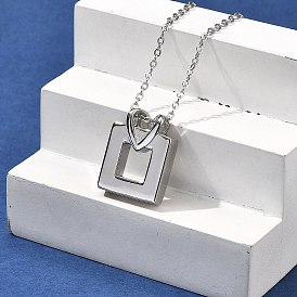 304 Stainless Steel Heart Square Urn Ashes Necklaces, Cable Chain Necklaces for Women Men