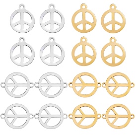 Набор для поиска поделок для изготовления ювелирных изделий, в том числе 16шт 4 стиль 201 подвески из нержавеющей стали и соединительные звенья, плоские круглые с знаком мира