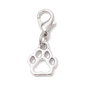 10Pcs Dog Paw Print Tibetan Style Alloy Pendant Decorations, Lobster Claw Clasps Charms for Bag Ornaments