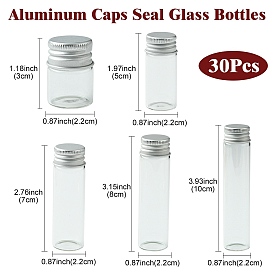 30Pcs 5 Styles Empty Glass Bead Storage Tubes, with Platinum Plated Screw Aluminum Cap and Silicone Stopper, Column