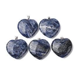 Природные подвески содалитом, сердце прелести, с защелкивающимися дужками из железа и нержавеющей стали