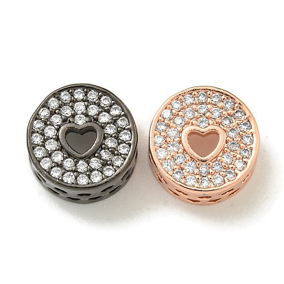 Покрытие стойки латунь микропаве прозрачные кубические циркониевые бусины, долговечный, без свинца и без кадмия, плоско-круглые с сердцем