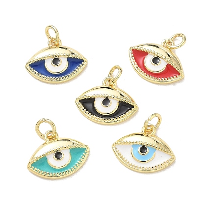 Brass Enamel Pendants, Evil Eye Charms, Rack Plating, Long-Lasting Plated, Cadmium Free & Lead Free, Real 18K Gold Plated