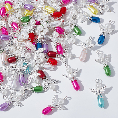 60шт. Акриловые подвески с имитацией жемчуга, ангел, с фурнитурой из серебряного сплава