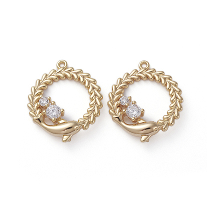 Латунные микро проложить кубического циркония подвески, реальный 18 k позолоченный, кольцо с дельфином